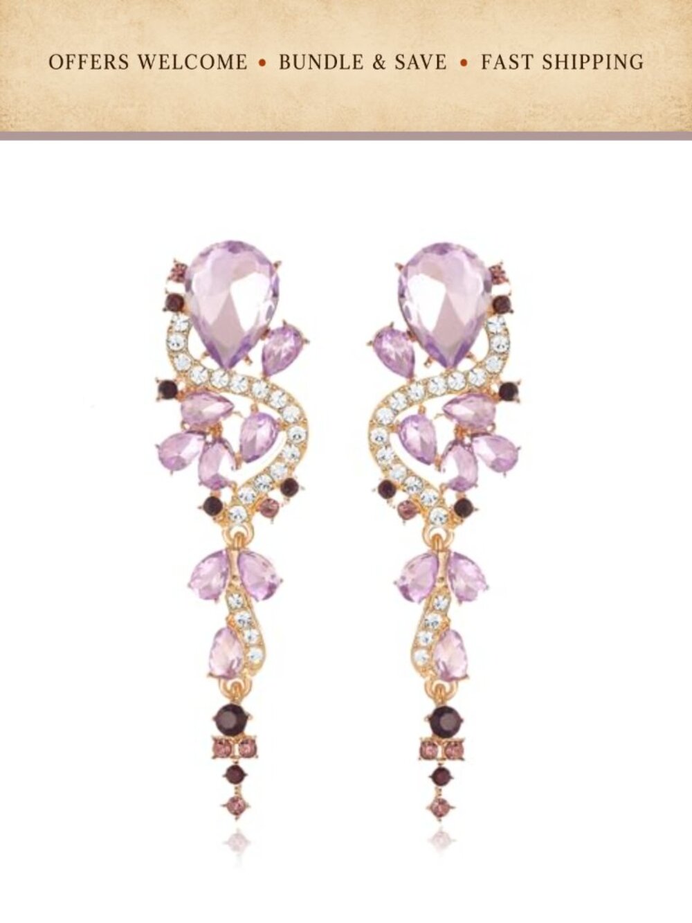 Rhinestone Chandelier Dangle Earrings Teardrop Gold Plated Bridal Prom
